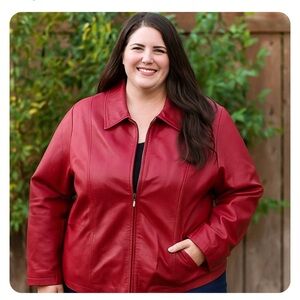 90s Vintage Red Leather Zip-Up Jacket – Dialogue Size 1X